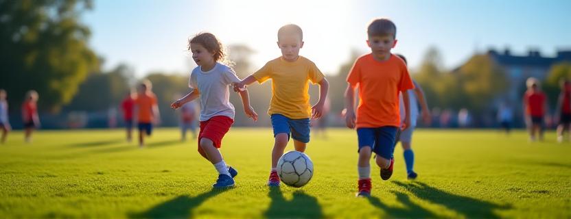 Barn spelar fotboll på plan i Stockholm